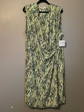 NWT Kasper Sz 20 Women’s Green Patterned Sleeveless Midi Work Dress Ret $99!